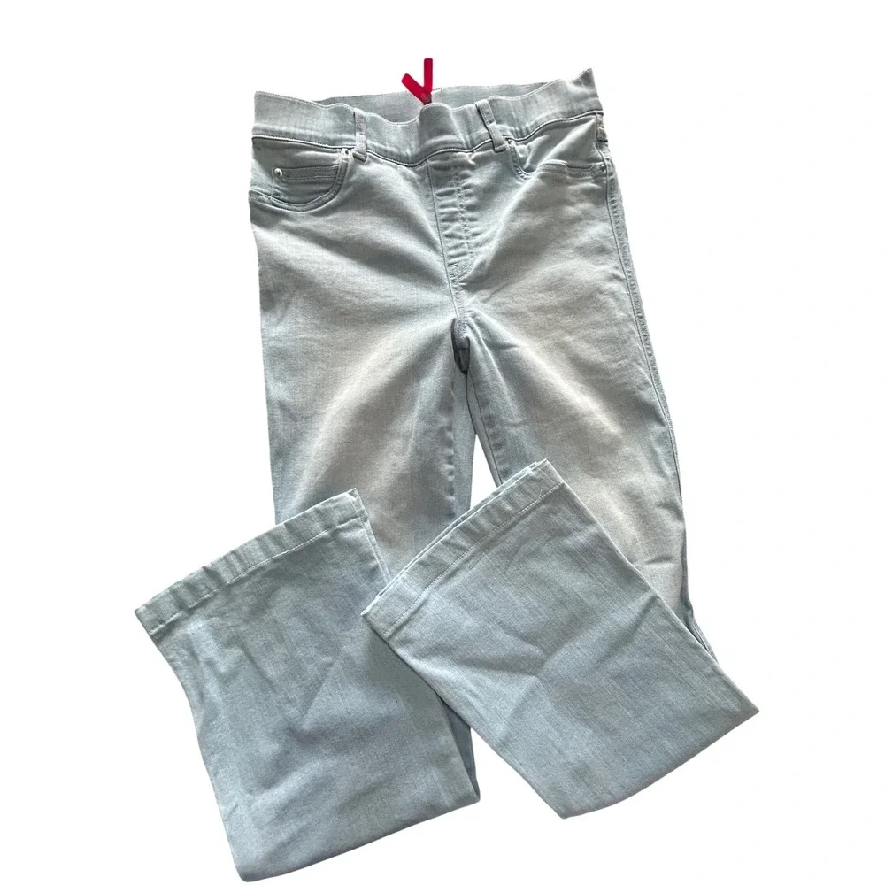 Spanx Flare Jeans Light Wash Blue High Rise Pull On Stretch Denim Womens Medium - Picture 3 of 8